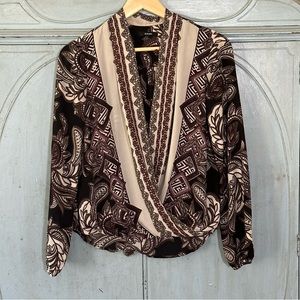 Alfani Printed Surplice Top Paisley Top Blouse size 4 fits like small